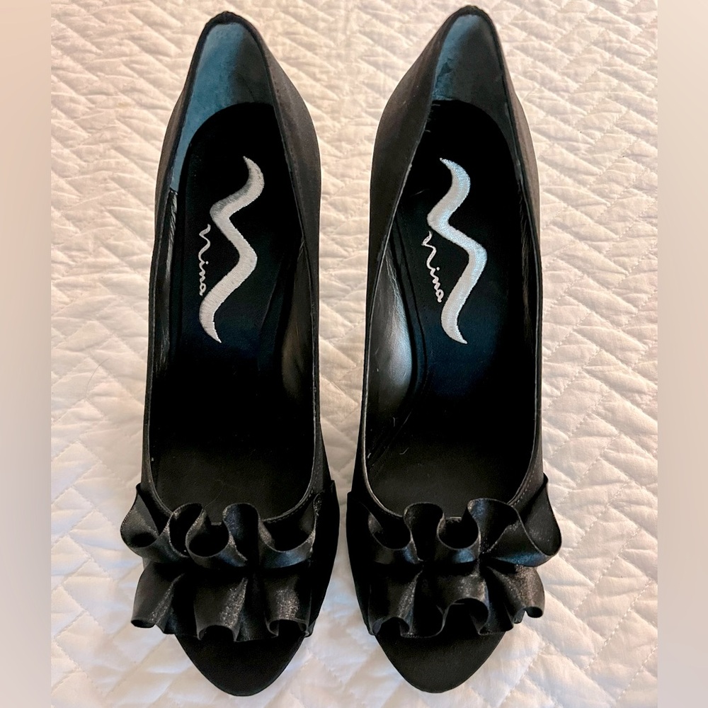 Nina Black Open Toed Heels